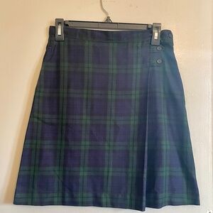 Vintage Lands End blue and green tartan plaid school girl academia skirt